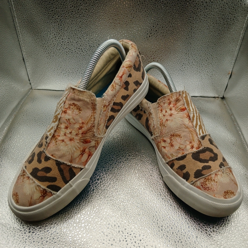 Blowfish Beige/Brown Floral and Leopard Print Sneakers Women's Size 9